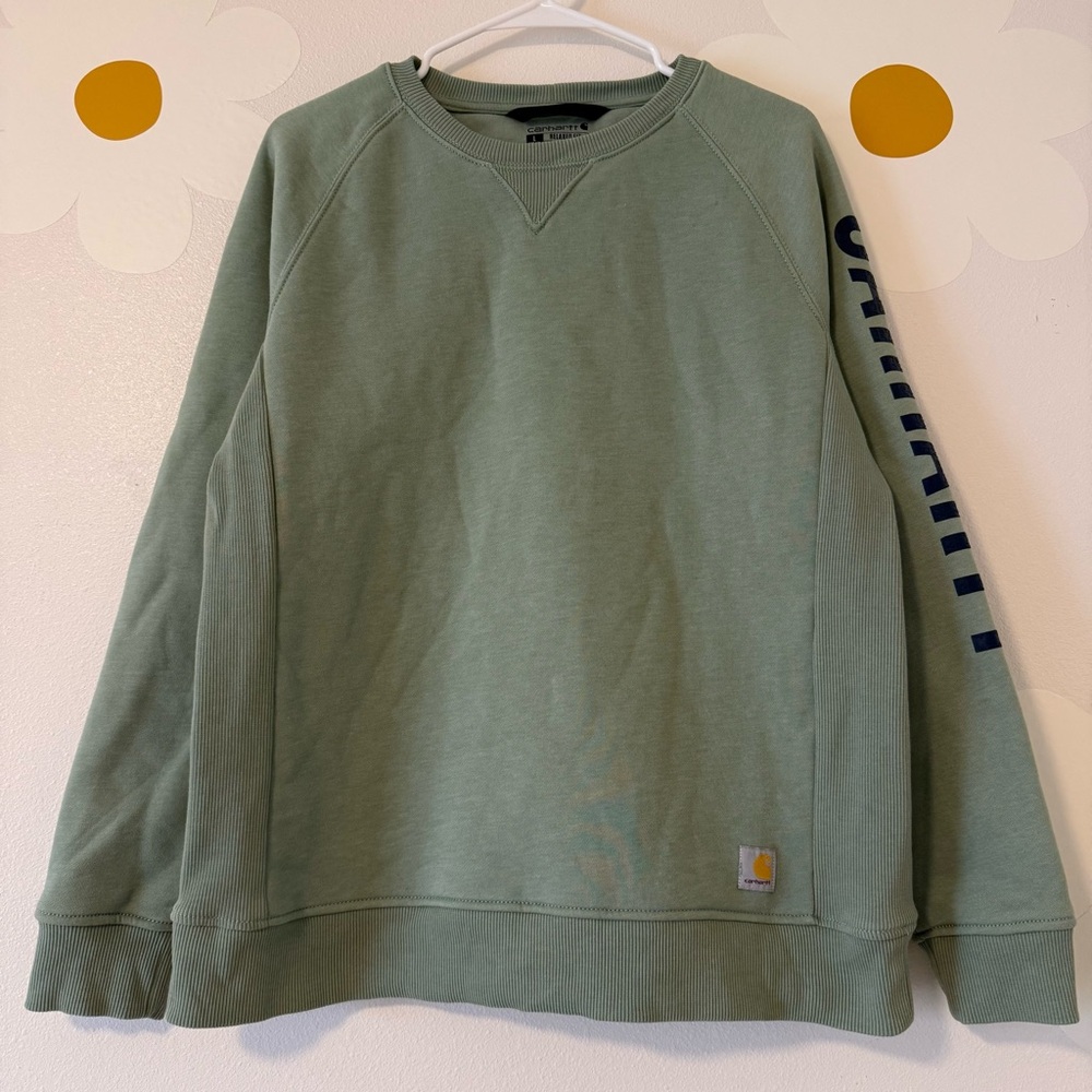 Carhartt Women’s Relaxed Fit Mid-weight Crew Neck Block Logo Sleeve Sweatshirt - Picture 2 of 10